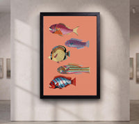 Colorful Fish Art, Vintage Kitchen Decor, Coastal Food Print, Mediterranean Fish Poster, Retro Culinary Wall Art