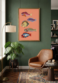 Colorful Fish Art, Vintage Kitchen Decor, Coastal Food Print, Mediterranean Fish Poster, Retro Culinary Wall Art