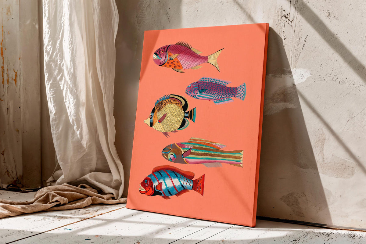 Colorful Fish Art, Vintage Kitchen Decor, Coastal Food Print, Mediterranean Fish Poster, Retro Culinary Wall Art