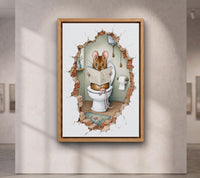 Funny Mouse Bathroom Wall Art, Reading Newspaper on Toilet Print, Whimsical Bathroom Decor, Cute Animal Canvas