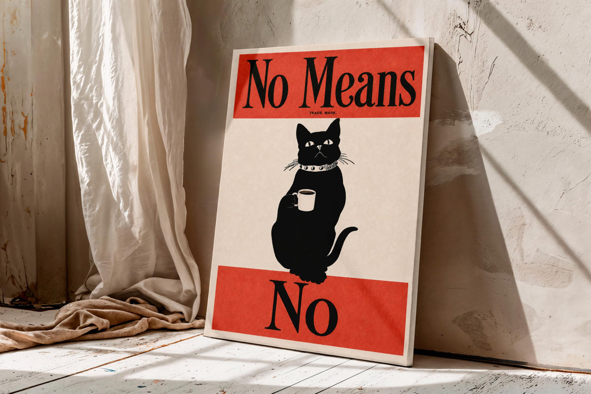 Black Cat Coffee Wall Art, No Means No Poster, Coffee Corner Kitchen Print,Funny Bar Cafe Decor