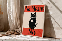 Black Cat Coffee Wall Art, No Means No Poster, Coffee Corner Kitchen Print,Funny Bar Cafe Decor