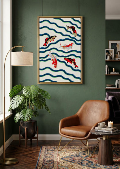 Koi Fish Wall Art, Japanese Inspired Fish Print, Colorful Kitchen and Dining Room Decor