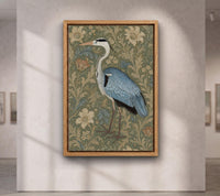 Grey Heron Wall Art, William Morris Botanical Print,