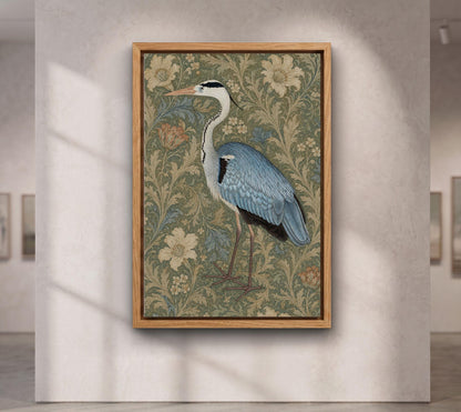 Grey Heron Wall Art, William Morris Botanical Print,