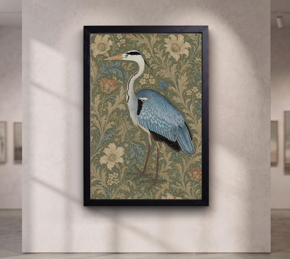 Grey Heron Wall Art, William Morris Botanical Print,