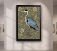 Grey Heron Wall Art, William Morris Botanical Print,