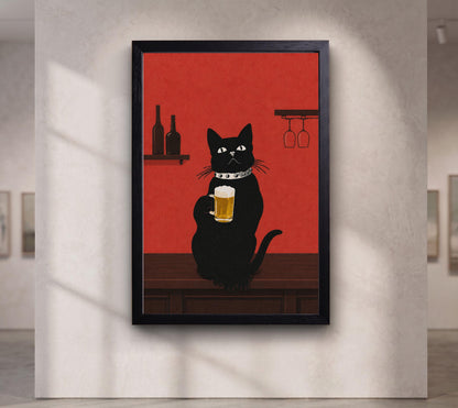Black Cat Beer Wall Art, Funny Pub & Bar Decor, Pub Style Poster, Quirky Bar Decor