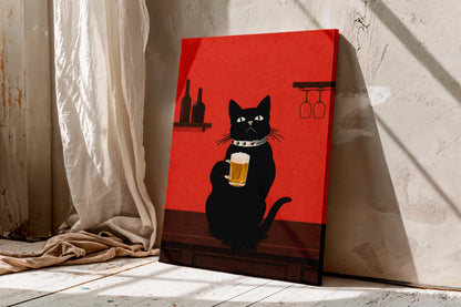 Black Cat Beer Wall Art, Funny Pub & Bar Decor, Pub Style Poster, Quirky Bar Decor