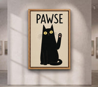 PAWSE Black Cat Wall Art Print, Funny Cat Poster, Minimalist Cat Decor, Cat Lover Gift, Modern Pet Wall