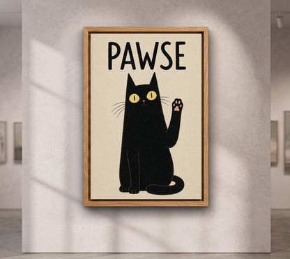 PAWSE Black Cat Wall Art Print, Funny Cat Poster, Minimalist Cat Decor, Cat Lover Gift, Modern Pet Wall
