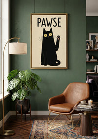 PAWSE Black Cat Wall Art Print, Funny Cat Poster, Minimalist Cat Decor, Cat Lover Gift, Modern Pet Wall