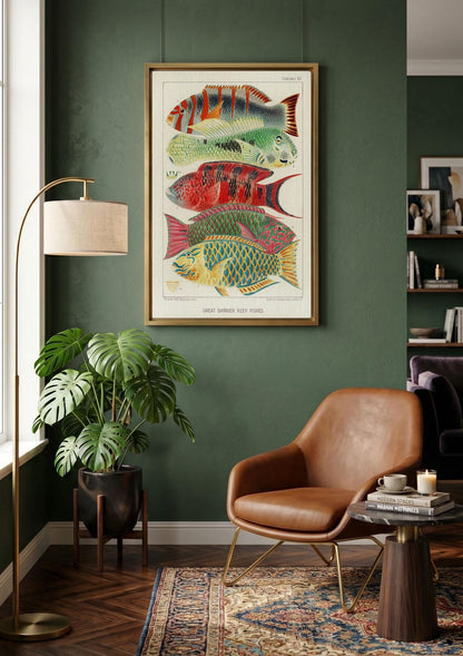 Vintage Barrier Reef Fishes Illustration Canvas Art Print