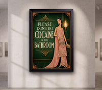 Please Don’t Do Coke in the Bathroom Art Deco Wall Art, Funny Emerald Green Bar and Powder Room Decor, Bar-Pub Wall Deco