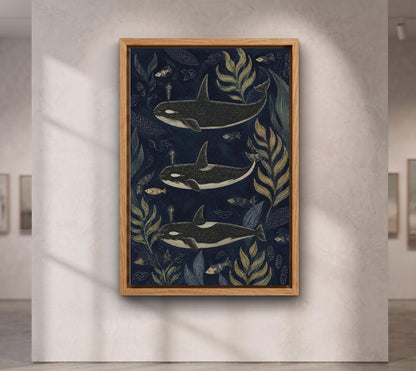 Orca Whale Folk Art Canvas