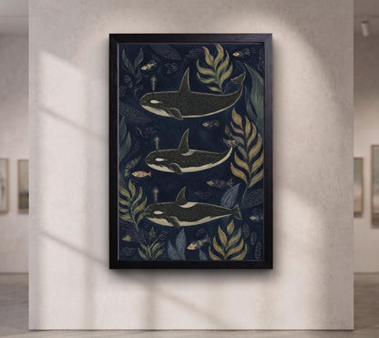 Orca Whale Folk Art Canvas