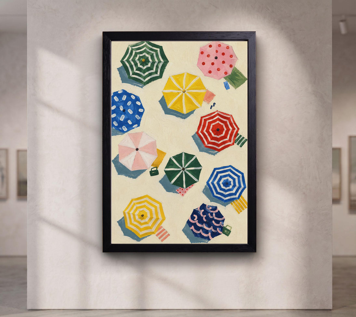 Colorful Beach Umbrellas Abstract Gouache Wall Art