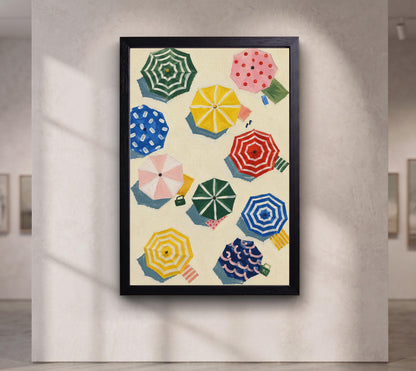 Colorful Beach Umbrellas Abstract Gouache Wall Art