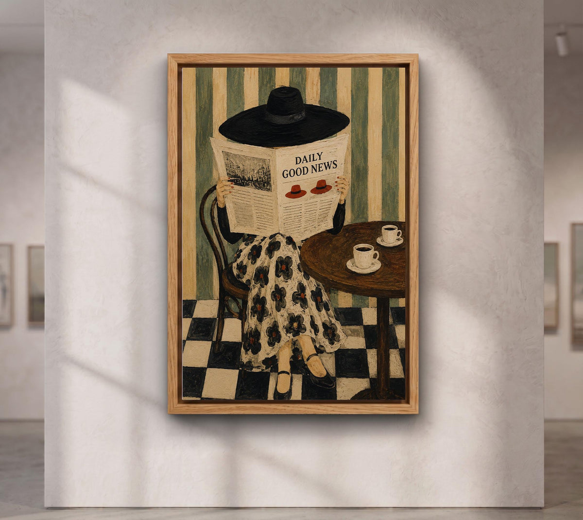 Daily Good News Café Art Print, Whimsical Naive Wall Art