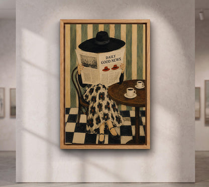 Daily Good News Café Art Print, Whimsical Naive Wall Art