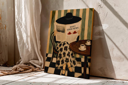 Daily Good News Café Art Print, Whimsical Naive Wall Art