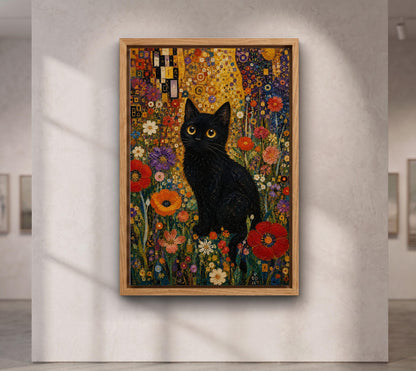 Black Cat in Wildflower Garden