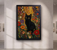 Black Cat in Wildflower Garden