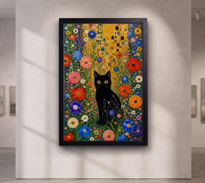 Black Cat in Wildflower Garden