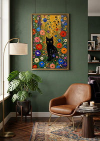 Black Cat in Wildflower Garden