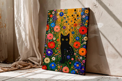 Black Cat in Wildflower Garden