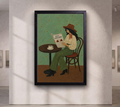 Daily Good News Cowgirl Wall Art, Vintage Café Print