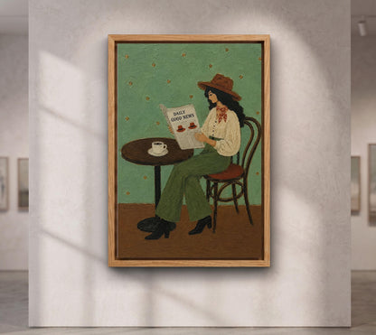 Daily Good News Cowgirl Wall Art, Vintage Café Print