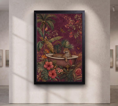 Leopard in Bathtub Tropical Jungle Wall Art