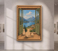 Open Window and Cats Henri Matisse Print, Henri Matisse Style Fauvism Painting, Patio Doors Italy Mediterranean, Lake Como