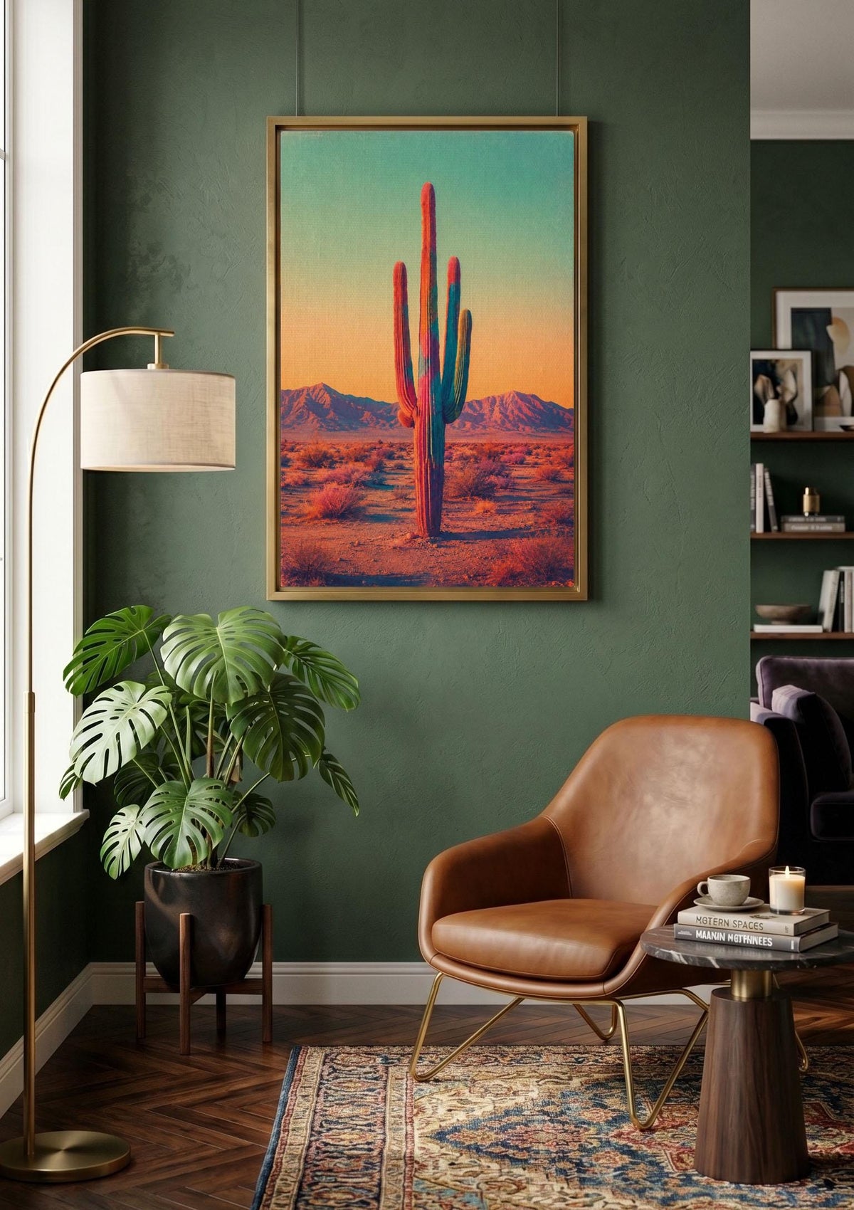 Southwest Cactus Wall Art, Retro Saguaro Cactus Wall Art