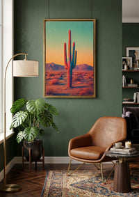 Southwest Cactus Wall Art, Retro Saguaro Cactus Wall Art