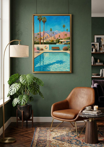 Palm Springs Poolside Canvas Art, Mid Century Modern Wall Decor