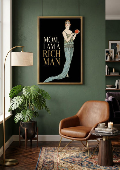 Mom I Am A Rich Man Print, Vintage Art Deco Woman Wall Art, Feminist Maximalist Poster