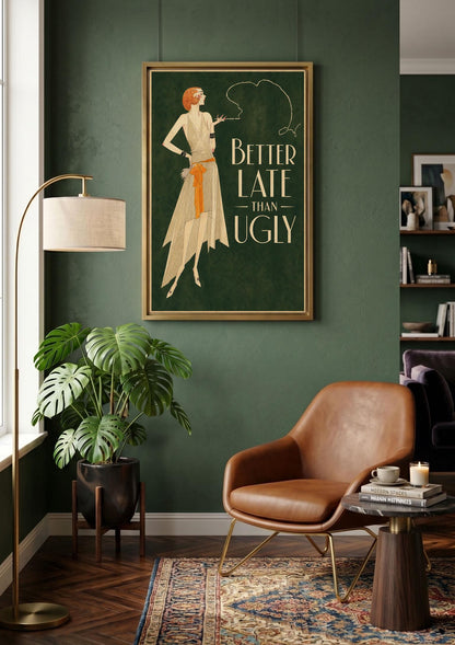 Better Late Than Ugly Print, Art Deco Bathroom Wall Art ,Altered Vintage , Funny Bathroom Wall Art