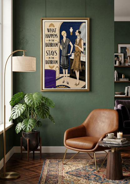 What Happens in the Bathroom Print, Art Deco Toilet Poster,Funny Bathroom Wall Art, Art Deco Bar & Pub Decor,