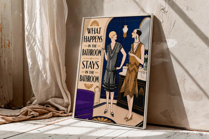 What Happens in the Bathroom Print, Art Deco Toilet Poster,Funny Bathroom Wall Art, Art Deco Bar & Pub Decor,