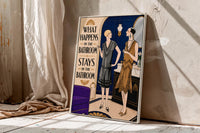 What Happens in the Bathroom Print, Art Deco Toilet Poster,Funny Bathroom Wall Art, Art Deco Bar & Pub Decor,