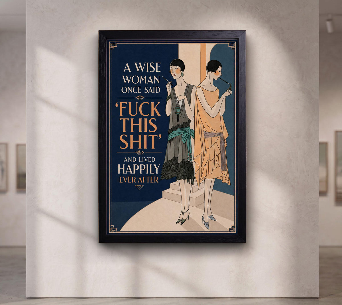 A Wise Woman Once Said Fuck This Shit, Art Deco Flapper Bathroom and Bar Decor,Funny Feminist Canvas Wall Art