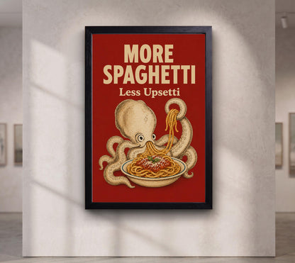 More Spaghetti Less Upsetti Wall Art, Funny Octopus Canvas, Humorous Poster, Italian Food Poster, Pasta Lover Gift