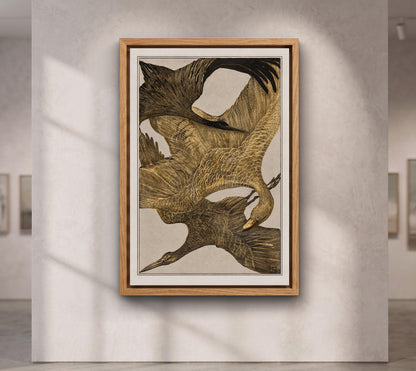 Theo van Hoytema Flying Birds Print, Antique Gold Bird Wall Art, Vintage Dutch Crane Poster