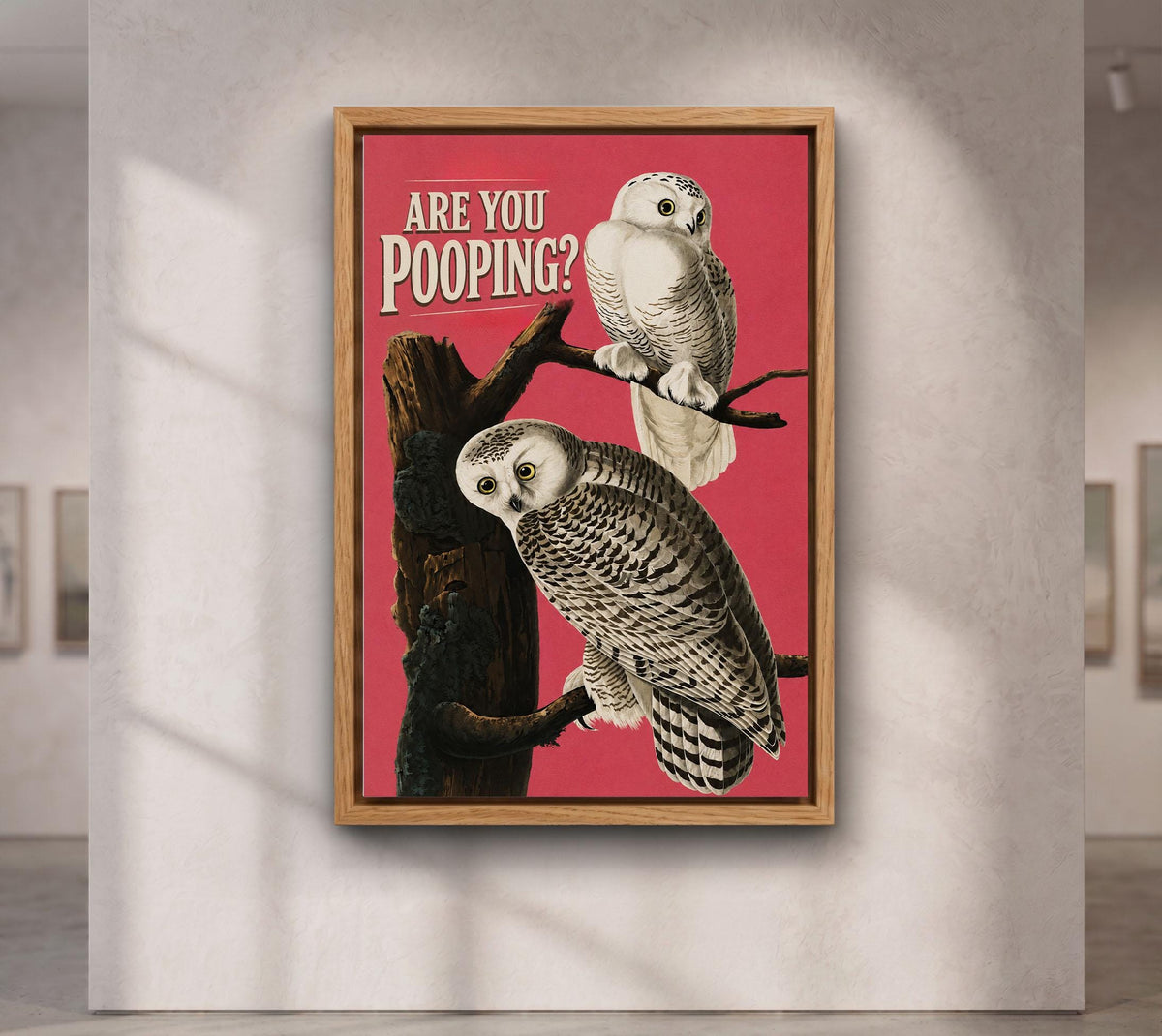 Funny Snowy Owl Wall Art, Are You Pooping Bathroom Poster, Pink Bird Print