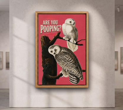 Funny Snowy Owl Wall Art, Are You Pooping Bathroom Poster, Pink Bird Print