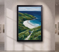 Coastal Surfer Wall Art, Ocean Beach Landscape Canvas Print, Green Cliffs Seaside Decor,Beach Landscape Canvas