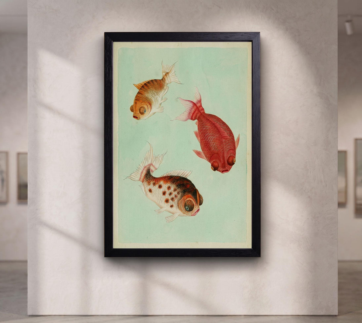 Vintage Goldfish Poster Print, Antique Chinese Dragon Eye Fish Wall Art, Japanese Aesthetic Marine Life Painting