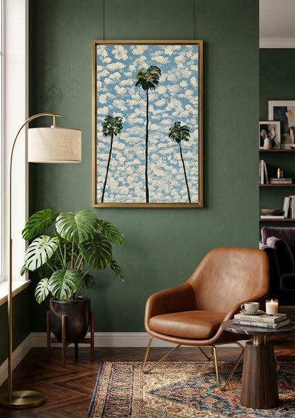 Palm Tree Canvas Wall Art, Coastal Oil Painting Print, California Palm Trees Art, Tropical Beach House Wall Decor